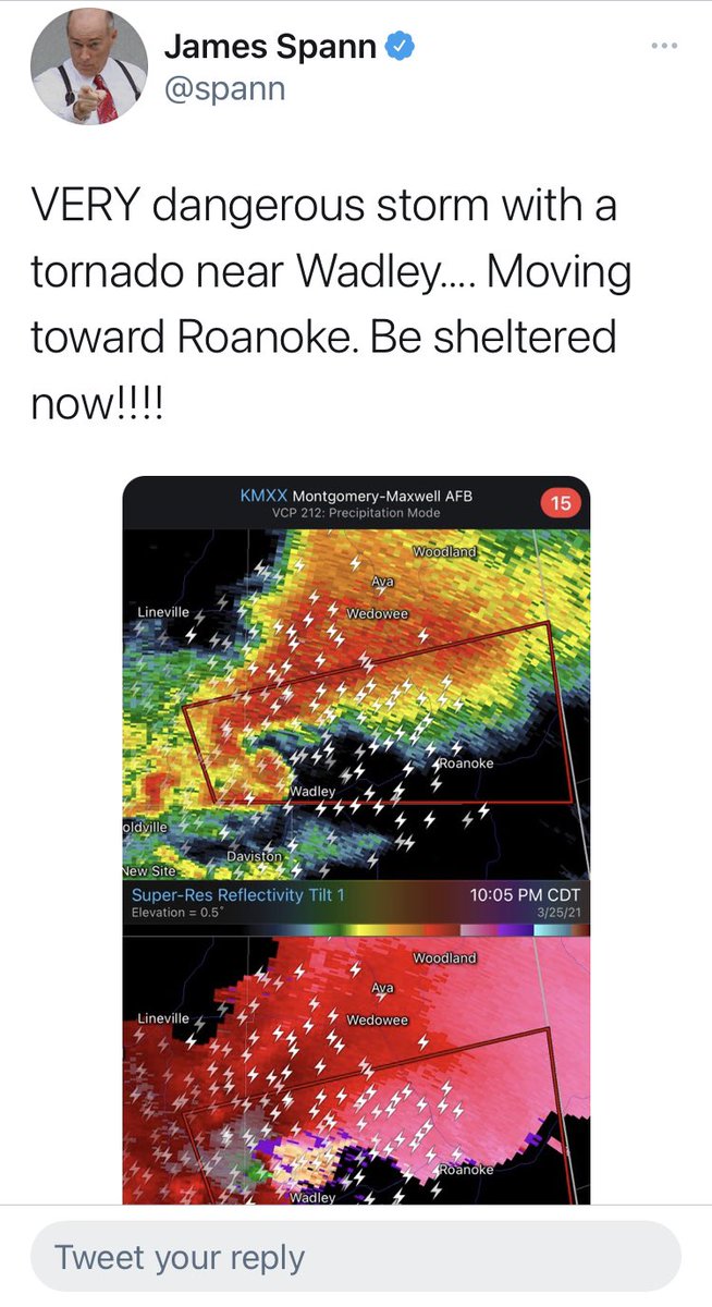 B_Hastings_EMA's tweet photo. Actually, I think it failed during 2 🌪🌪Emergencies.
I was tweeting & watching the 9:57pm🌪in Randolph Co when @JoshWeather of @wsfa12weather went to #NWSChat to get life saving @NWS Critical Weather Intelligence—
it failed Alabama on live TV.
@NOAA @NEMA_web @emweeklyrpt https://t.co/23hSbkGqsC