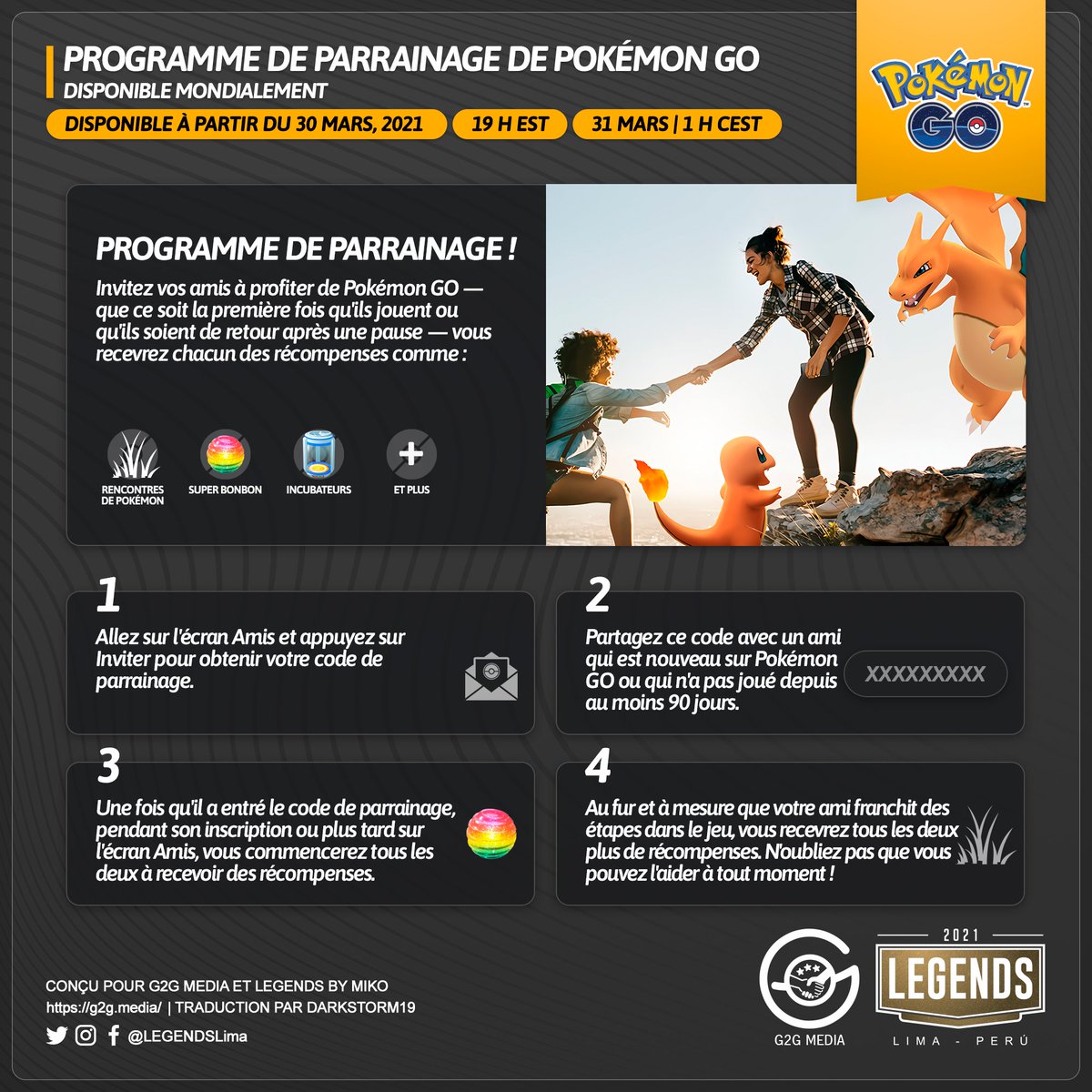 LEGENDSLima's tweet photo. 🇫🇷
Mises à Jour :
🔸 Les bêtises sont en hausse chez les Pokémon, et la #TeamGORocket a un problème avec #Capumain
🔸 Le programme de parrainage #PokémonGO est enfin arrivé !
#PokemonGO #PokémonGOApp #G2G #TGR #Métamorph https://t.co/waszZoMzKM