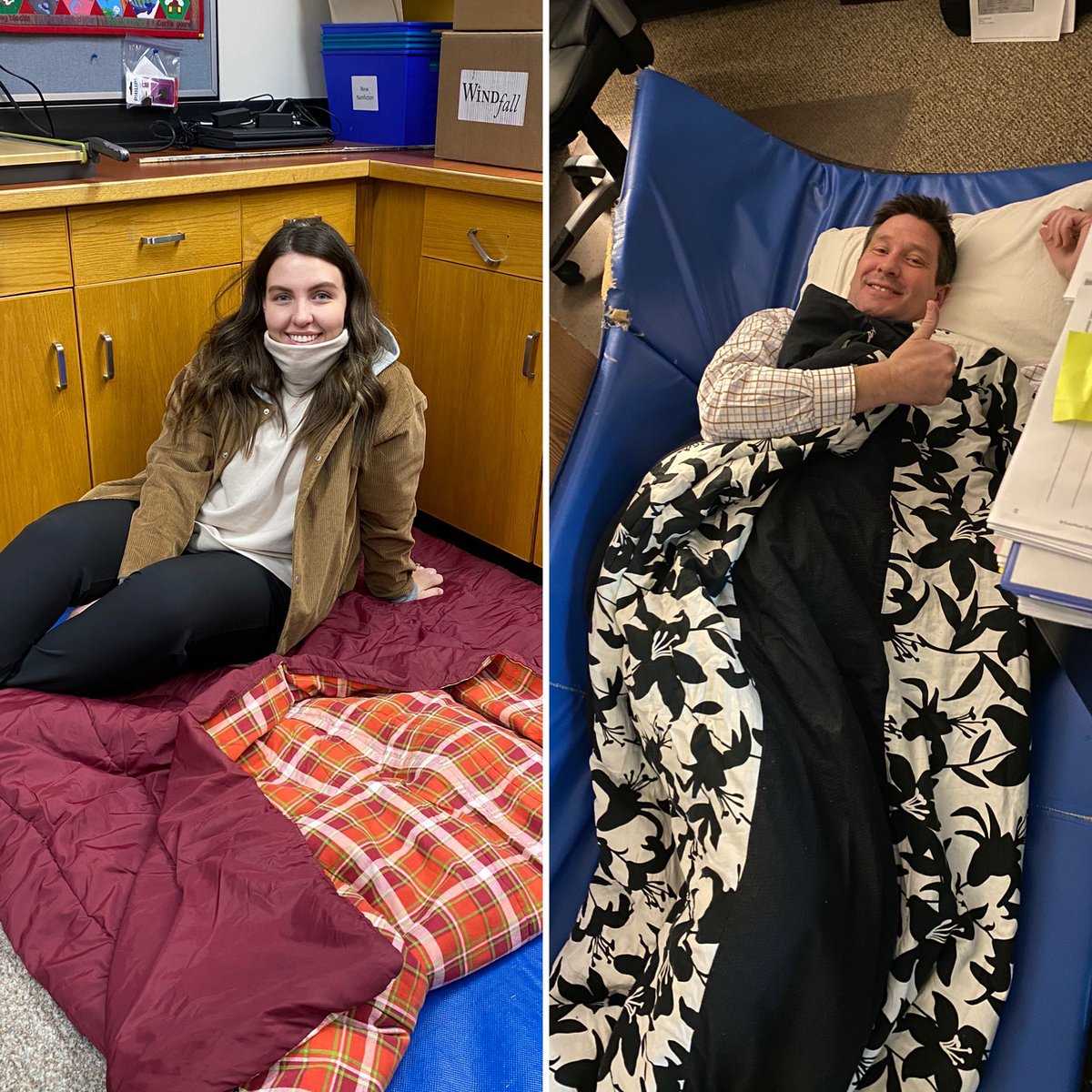 Waldeckwarriors's tweet photo. Here’s a look at your Waldeck Warrior staff members and students that had a little “unplanned” sleepover at the school on Monday night! #warriorstrong #snowstorm #stormstayed https://t.co/2C1NjlXv0S