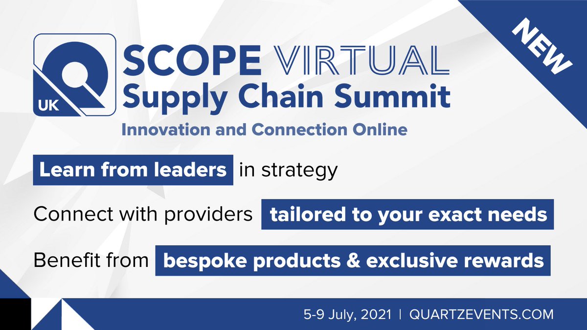 ⬇️NEW FOR 2021⬇️
Join us &amp; Quartz Events UK for SCOPE Summit.

Focusing on everything supply chain, procurement &amp; logistics, senior execs can expect tailored One2One meetings with leading, peer-led learning opps.

Use code SCLTWP1 &amp; register today >> quartz.news/scl-community-1