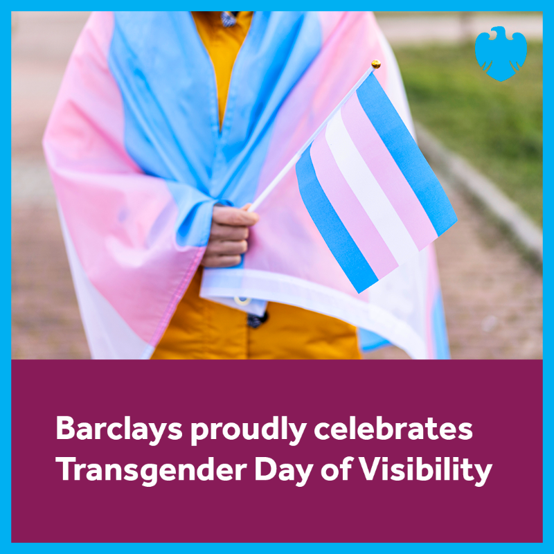 Barclays's tweet photo. Barclays is proud to celebrate #TransDayOfVisibility