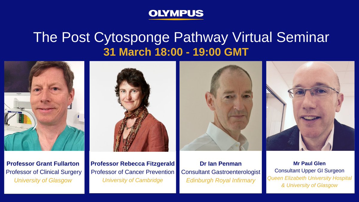 Our Post #Cytosponge Pathway virtual seminar is live TODAY, 18:00 GMT with Prof Grant Fullarton, @RFitzgerald_lab @paul_j_glen & @GastronautIan discussing #BarrettsOesophagus, join for FREE & get your questions answered in the LIVE Q&A! Register here👉 bit.ly/3rBAO4p