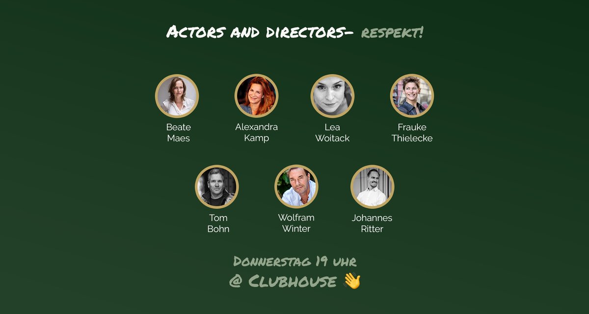 ThreeWinters (@wintersthree) on Twitter photo #thr3wintersbusinessclub auf #ClubHouseApp
Morgen, Donnerstag, 19:00 Uhr: Actors and Directors- Respekt! 🎬
w/ <a href="/BeateMaes/">Beate Maes</a>, <a href="/alexandrakamp/">Alexandra Kamp</a>, Lea Woitack, Frauke Thielecke, <a href="/realTomBohn/">Tom Bohn</a>, <a href="/wolframwinter/">Wolfram Winter</a>, Johannes Ritter
lnkd.in/dmXe4aU #thr3wintersbusinessclub auf #ClubHouseApp
Morgen, Donnerstag, 19:00 Uhr: Actors and Directors- Respekt! 🎬
w/ <a href="/BeateMaes/">Beate Maes</a>, <a href="/alexandrakamp/">Alexandra Kamp</a>, Lea Woitack, Frauke Thielecke, <a href="/realTomBohn/">Tom Bohn</a>, <a href="/wolframwinter/">Wolfram Winter</a>, Johannes Ritter
lnkd.in/dmXe4aU