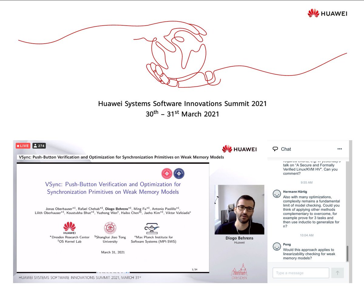My dear colleague Dr. Diogo Behrens presents his work, the work of his team and other collaborators on push-button verification of synchronization primitives on weak memory models. This work has been recently accepted at ASPLOS 2021. huawei-events.de #verification #arm