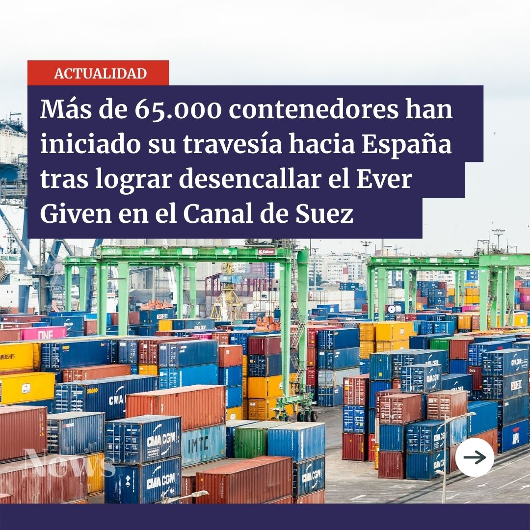 📢La esperada vuelta a la normalidad. Los medios cuantifican en más de 65.0000, los contenedores que ya han iniciado su travesía hacia España tras lograr desencallar el #EVERGIVEN en el Canal de Suez. 🚢
#transporte #maritimo