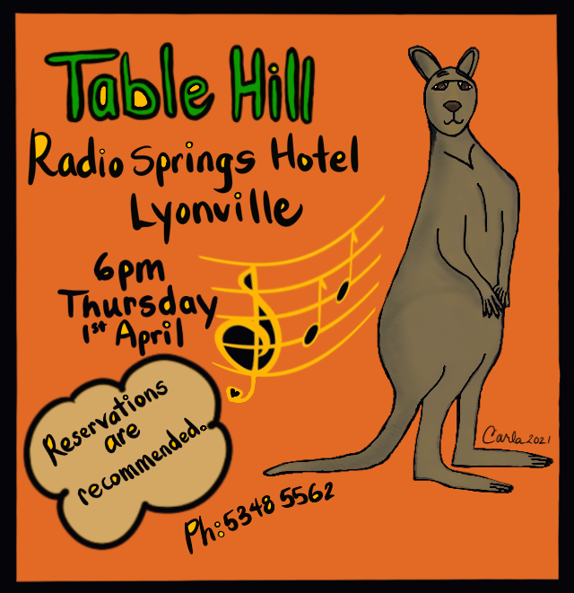 TableHill's tweet photo. We'll be playing @ Radio Springs Hotel, #Lyonville, April 1st, 6 pm. Thai Night Thursday! Bookings are essential. Ph 03 5348 5562 #Music #Memphis #Mississippi #MississippiDelta #Daylesford #Victoria #folkmusic #Australia #RadioSpringsHotel #folkblues #AmericanaMusic #RootsMusic https://t.co/q7pxz6snSr
