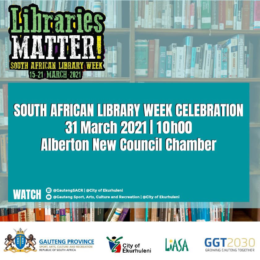 GautengSACR's tweet photo. LIVE: Gauteng Provincial Library Information Services and the @City_Ekurhuleni host the #SouthAfricanLibraryWeek commemoration at Alberton New Council Chamber. Watch Live: https://t.co/xZwlTa8gK3
#GrowingGautengTogether https://t.co/3JzXiB4Oe1