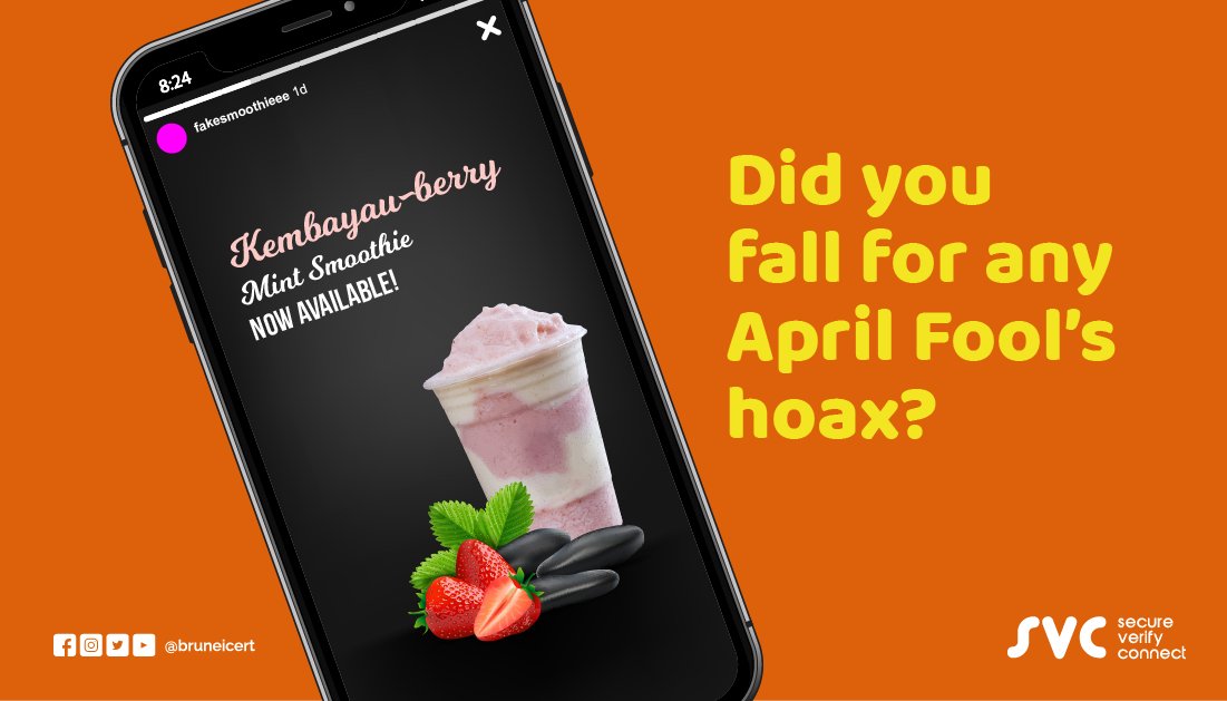 BruneiCERT's tweet photo. It's that time of the year where some take the opportunity to create online pranks. It's funny to some extent but be wary not to fall for these hoaxes!
#Brunei #BruCERT #SecureVerifyConnect #hoax #aprifools https://t.co/N0xKDlWJ5o