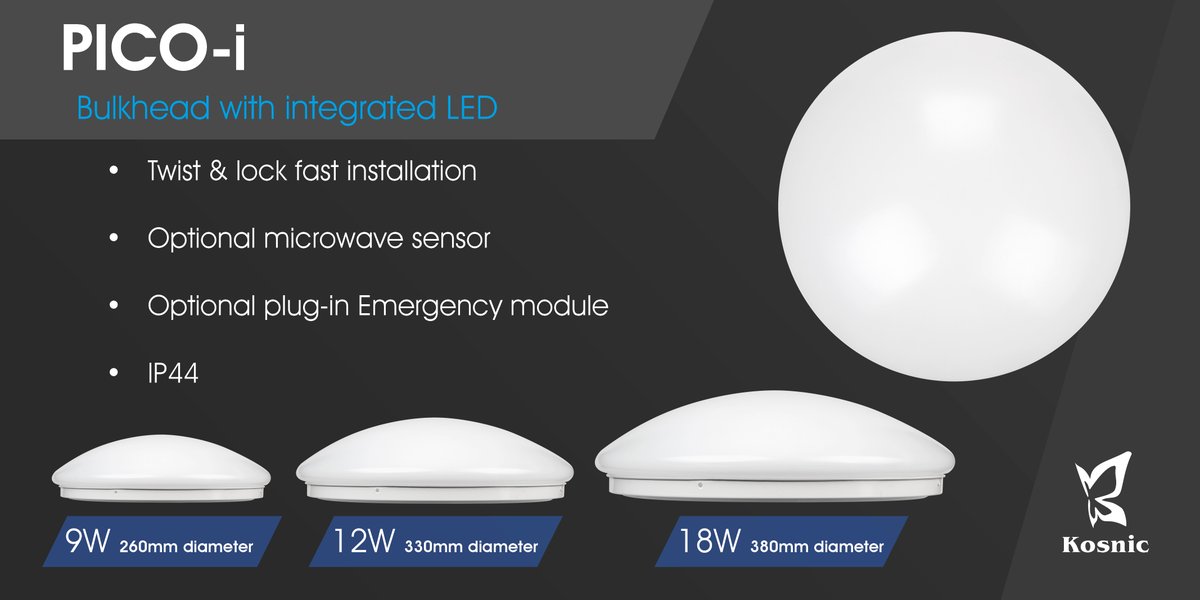 KosnicUK's tweet image. Kosnic’s Pico-i Integrated LED Bulkhead comes with built-in DoB (driver-on-board) LED modules. 

A simple and elegant solution to lighting in corridors, staircases, thoroughfares and other areas where a practical lighting solution is required.

#kosniclighting #integratedled
