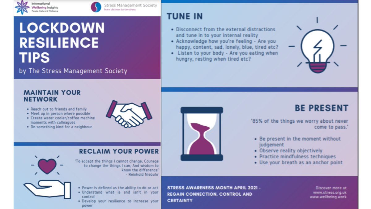 Here are some great tips by @StressMgtSoc on how to navigate and combat #stress during the current #covid19 #lockdown and #restrictions ☎️ @CALL_247 0800 132 737 #StressAwarenessMonth #mentalhealth #anxiety