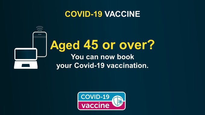 aged 45 or over? you can now book your covid-19 vaccination