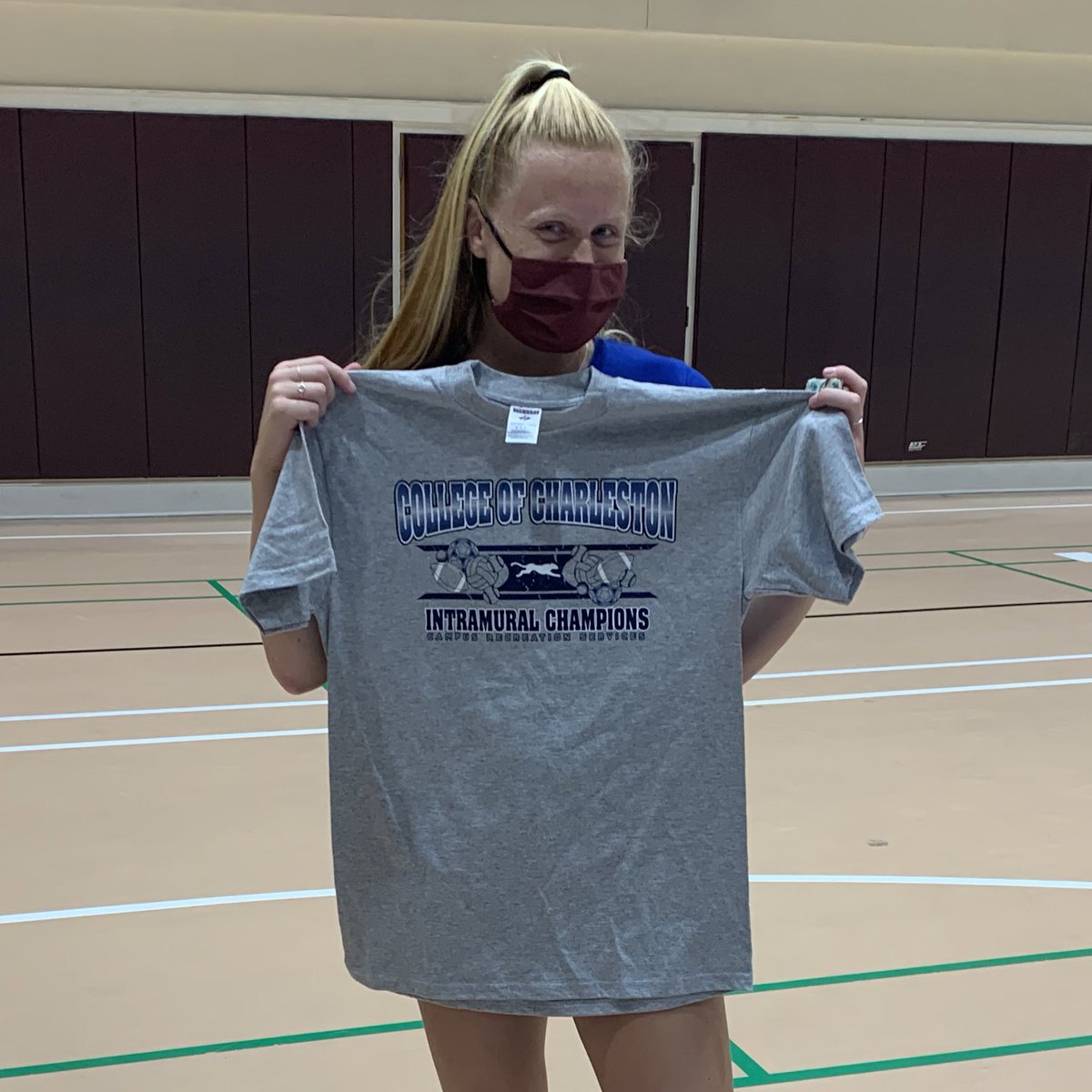 CofCCampusRec's tweet photo. Congratulations to @madeleine.ellegard for winning Tuesday #Volleyball Queen of the Court tonight which stayed up for grabs until the very last pool play game! We had to dig deep in our storage closet tonight to find a shirt that she didn’t have yet! #RECYourLife #CofC https://t.co/vOAQQgtB0d