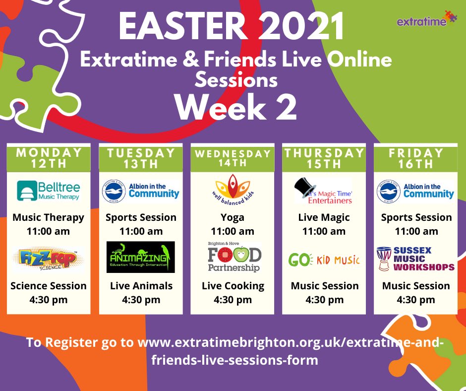 A packed programme of free <a href="/ExtratimeBtn/">Extratime</a> and Friends live virtual events over Easter. To register extratimebrighton.org.uk/extratime-and-…