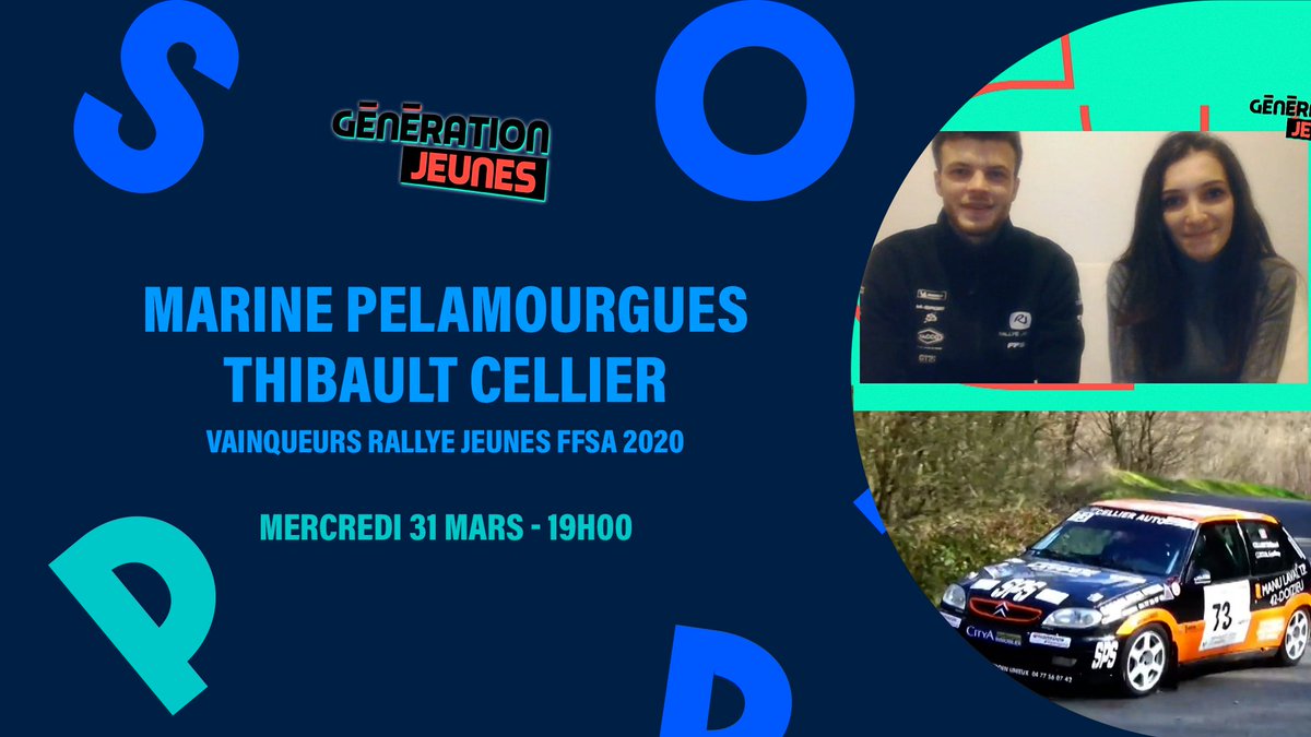 🏎🌟 Marine Pelamourgues et Thibault Cellier sont les invités de <a href="/eouzan_maxine/">Maxine Eouzan 🤸‍♀️💧🏅✈️☀️🍪</a> dans Génération Jeunes !

🏁 Ils sont champions du @RallyeJeunes FFSA 2020 !
⏰ Rendez-vous ce mercredi soir à 19h00 sur Sport en France

<a href="/FFSportAuto/">FFSA</a> @FFSAAcademy