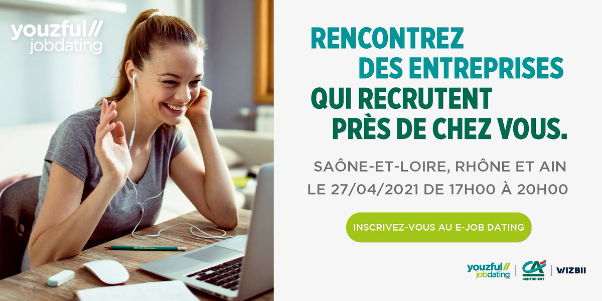 💼 E-Job Dating ! En partenariat avec <a href="/wizbii/">WIZBII</a>, RDV le mardi 27 avril de 17h à 20h. De quoi trouver votre futur job tout en restant chez vous ! Les postes à pourvoir seront situés dans les départements du Rhône, de la Saône-et-Loire et de l’Ain 👉 youzful-by-ca.fr/evenements/job…