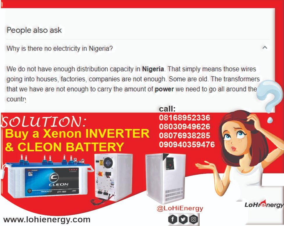 LHienergy's tweet photo. Still Waiting on the Government to provide long-lasting electricity supply? Why not take matters into your own hands. Get our Xenon branded Inverters and world class Cleon batteries at the best rate in the market.
Call us Today.
#lohienergy #lagoslights #wahala4whonogetinverter https://t.co/TPWqeOuXkw