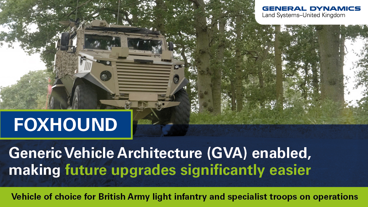 gduknews's tweet photo. Foxhound: Generic Vehicle Architecture (GVA) enabled, making future upgrades significantly easier #GDUK #Foxhound #BritishArmy https://t.co/FXphfhaJpU