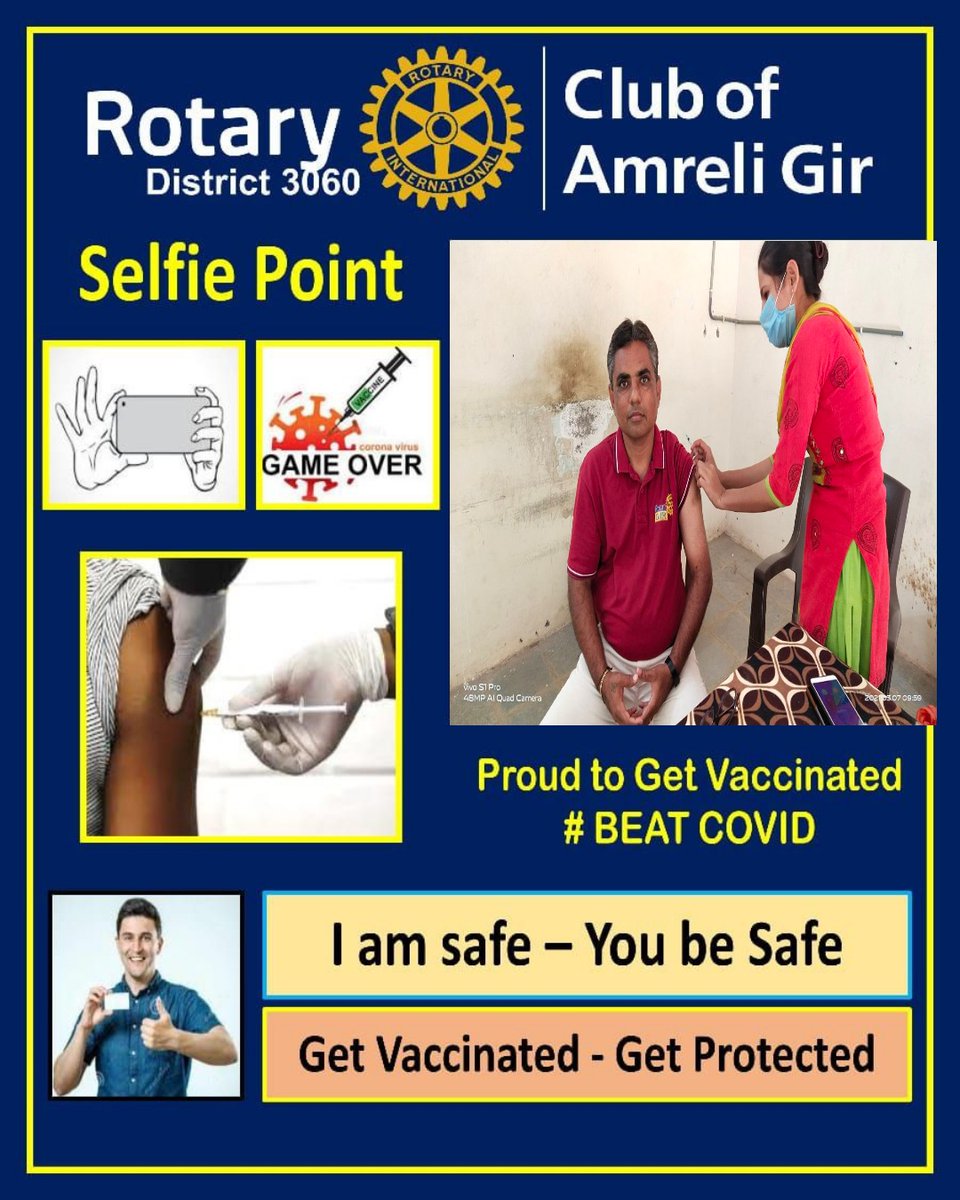 RajyaguruAmbri2's tweet photo. RC AmreliGir heartily request pls take covid vaccine. Age limit 45 or  above @RotaryGBI @Rotary1180 @AshokMahajan2 @Rotary @Shekhar_Rotary @RotaryDGDavid @1070Rotary @Rotary5400 @rotary5450 @SP_Amreli @prant_amreli @CollectorAmr @RotaractPatan @racgolakashi @RotaryKololo https://t.co/QQB8lj664K