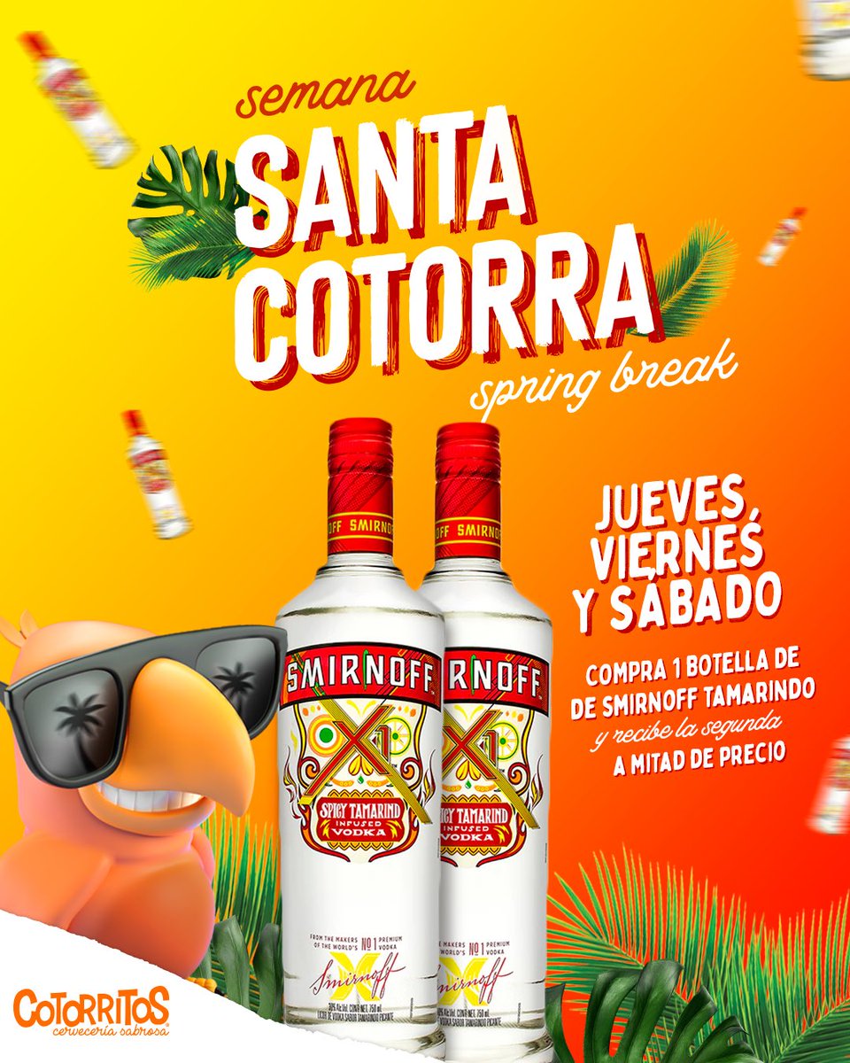 Cotorritosmx's tweet photo. Este Jueves, Viernes y Sábado en la compra de 1 Botella de Smirnoff Tamarindo recibe la 2da. a Mitad de precio 🤑
*Válido el 1,2 y 3 de Abril, todo el día en todas las sucursales de N.L.
•
📍Cumbres📍Barrio Antiguo📍San Pedro📍Anáhuac📍Apodaca 📍Tec 📍Molinete
#Cotorritos https://t.co/qP1zJxCQpA