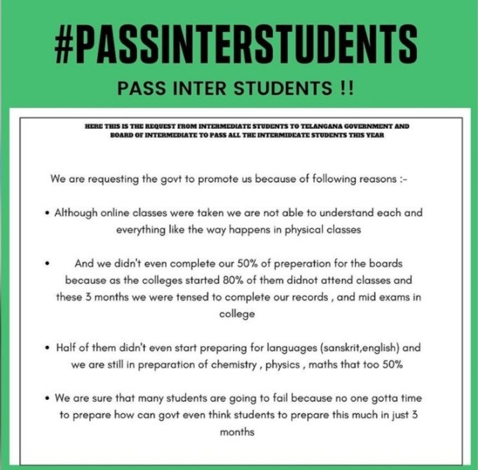 Arvind07637918's tweet photo. #passinterstudents or postpone the exam.. @SabithaindraTRS 
@KTRTRS 
@MinisterKTR 
@KTR_News 
@kcranews 
@TV9Telugu 
@NtvTeluguLive @NTVJustIn 
@RaoKavitha @V6News @TNewsTelugu https://t.co/GH4xZTs28h