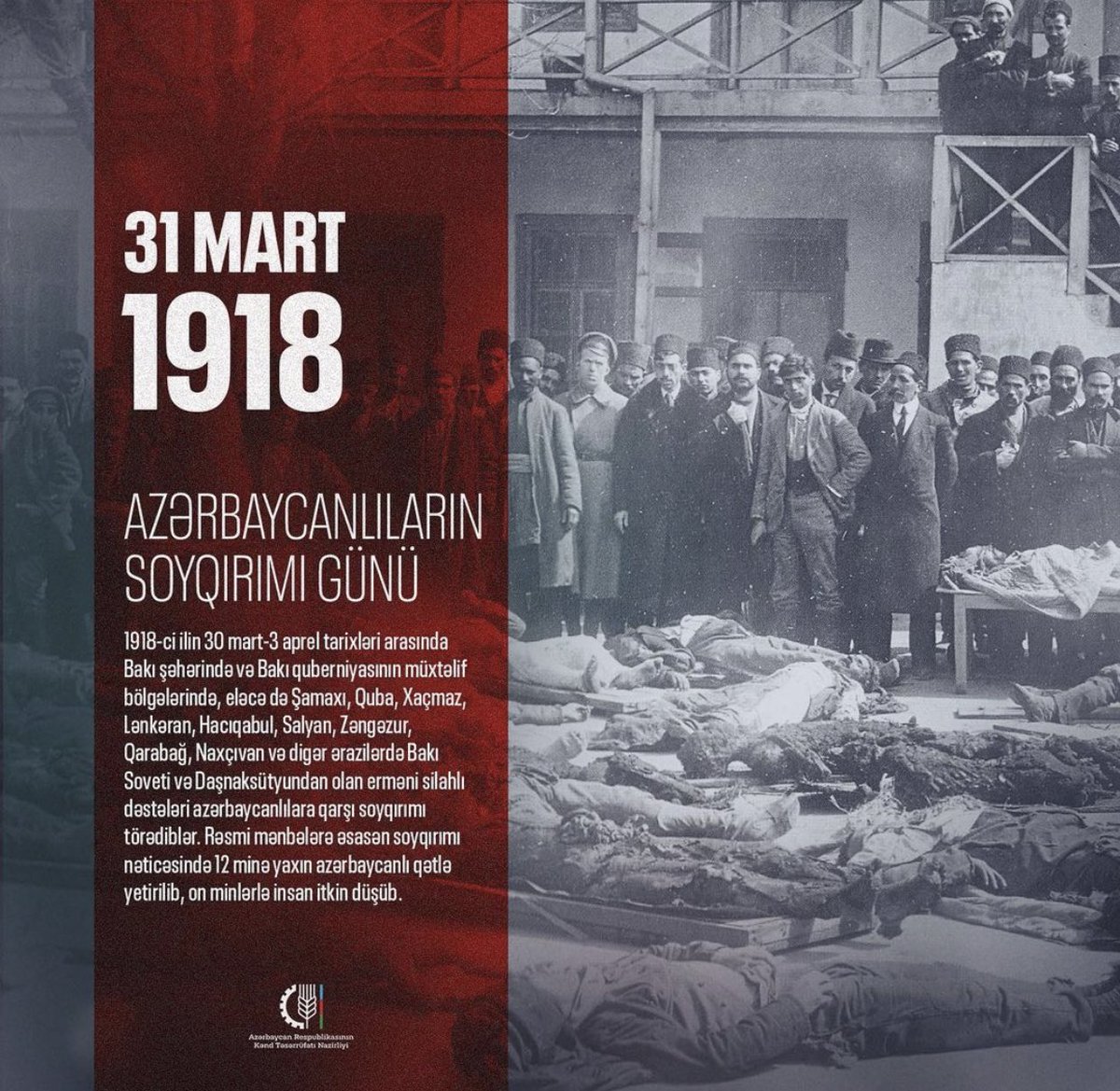 JabbarliLeyla's tweet photo. March 31st – the Commemoration Day of #Genocide of Azerbaijanis in March-April 1918. The history of this day dates back to March-April,1918, when the Armenian dashnak-bolshevik armed forces committed inhumane atrocities in #Azerbaijan.

#31march1918 #31MarchGenocide https://t.co/fwLAGW5Hdv