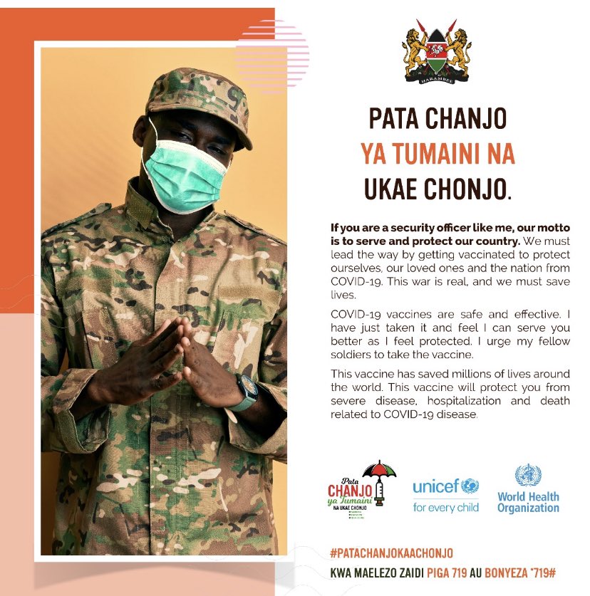 MOH_Kenya's tweet photo. So happy to be vaccinated. I have taken the shot to create a safer community for our children and families. Pledge to get the vaccine when it is your turn. #PATACHANJOKAACHONJO https://t.co/F8fTSQoOdf