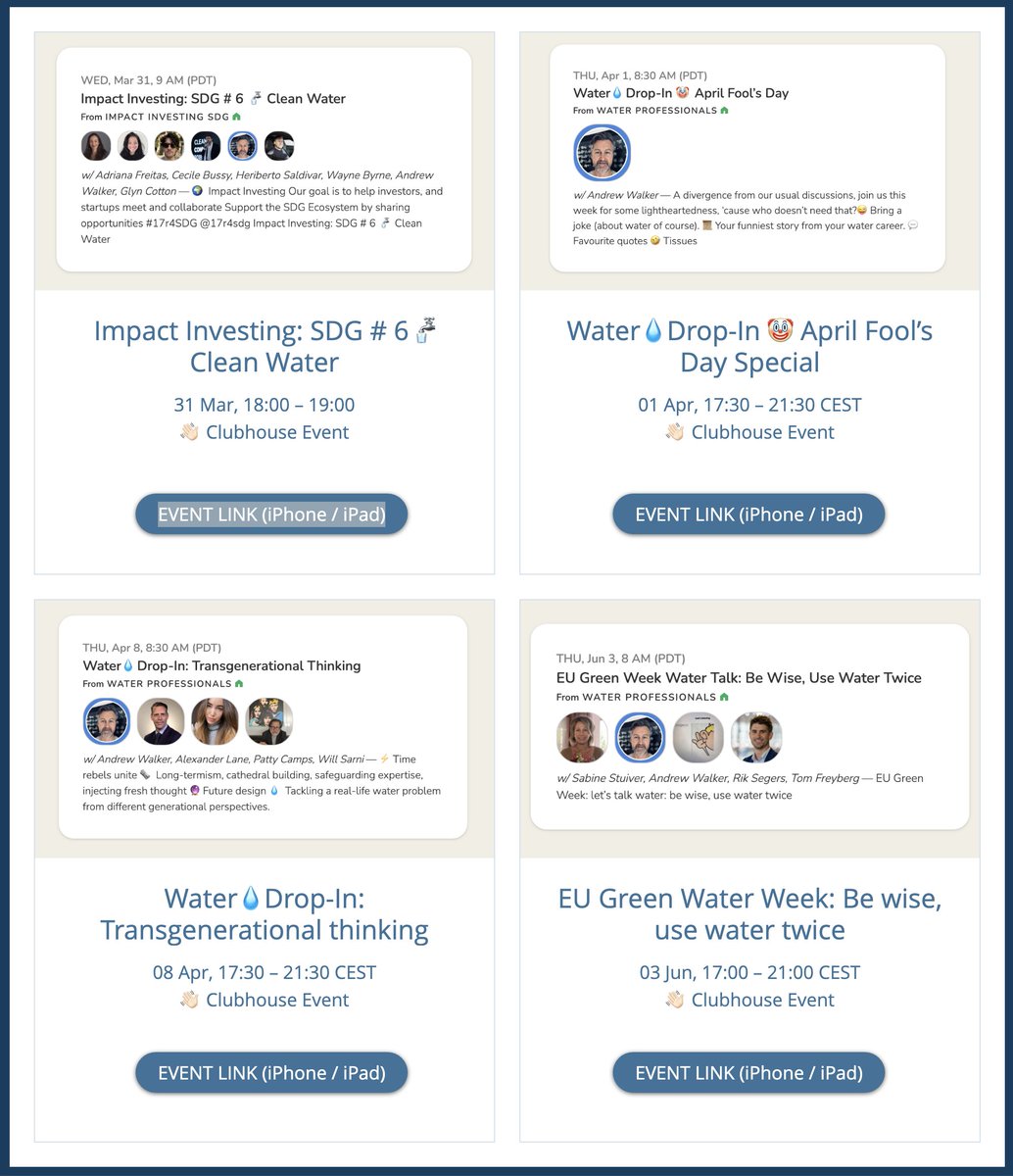 knowh2ow's tweet photo. Have you made it to 👋🏻 Clubhouse: Drop-in audio chat yet? We're engaged in a number of events there within the 💧Water Professionals club. Take a look and let us know if you need an invite to the community. https://t.co/txbKRaxvDZ https://t.co/GNeTVhxr1o