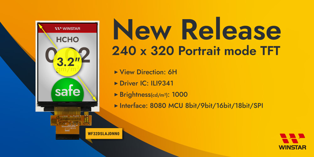 WinstarDisplay's tweet photo. ▶New release◀ 240x320, 3.2" portrait mode #TFT #LCD, which with 1000nits #highbrightness and supports 8080 MCU 8bit /9bit/16bit/18bit/ SPI interface.
Check detail ▶ https://t.co/ZNwSbWHYfo 
#displaysolution #sunreadable #tftdisplay #technology https://t.co/db569ZGNzY