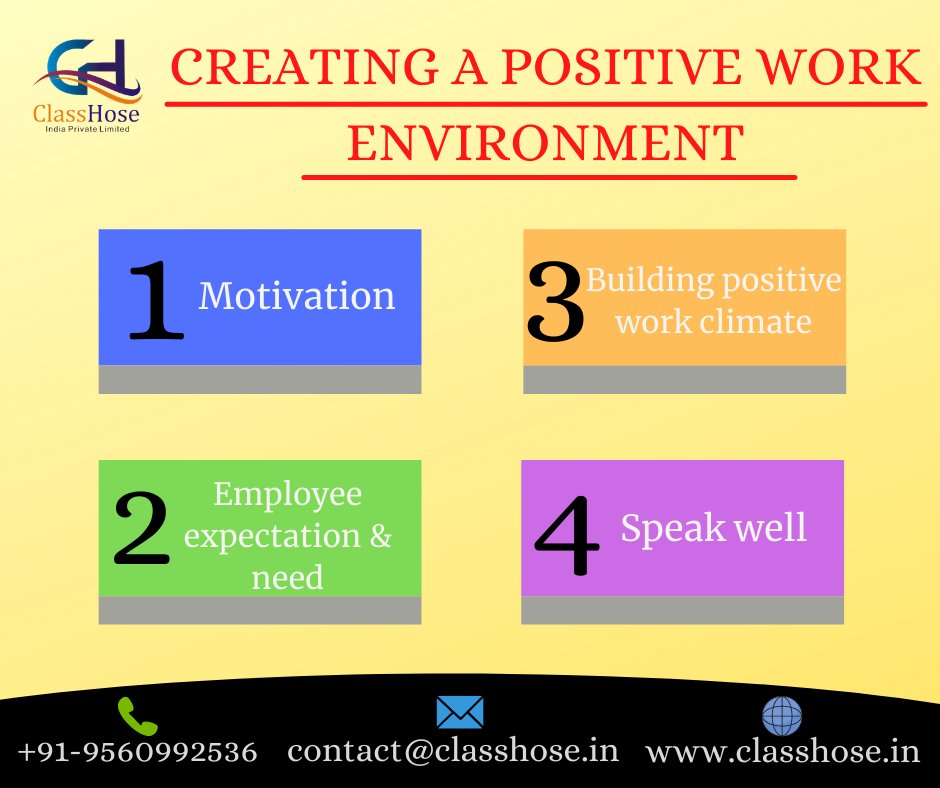 How to create a positive work environment ?
#office #workenvironment #positiveworkenvironment #officeculture
ClassHose India Pvt. Ltd.
#classhoseindiapvtltd #classhose #websitedesigning #ecommerceapllication #itcompany #digitalmarketing #socialmediamarketing #socialmedia