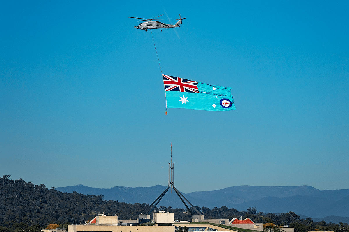 ASIOGovAu's tweet photo. A beautiful day in Canberra to celebrate the @AusAirForce Centenary. 🛩️✈️

#AusAirForce #AirForce100 #TYFYS https://t.co/oFVsEfWuV1