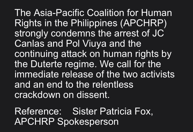 Howardrjohnson's tweet image. Remember the Australian nun deported by the Philippines? Sister Patricia Fox has just issued a statement on the “continued crackdown on dissent”.  Previously the government has vowed justice if human rights are violated in police &amp;amp; army raids on activists.