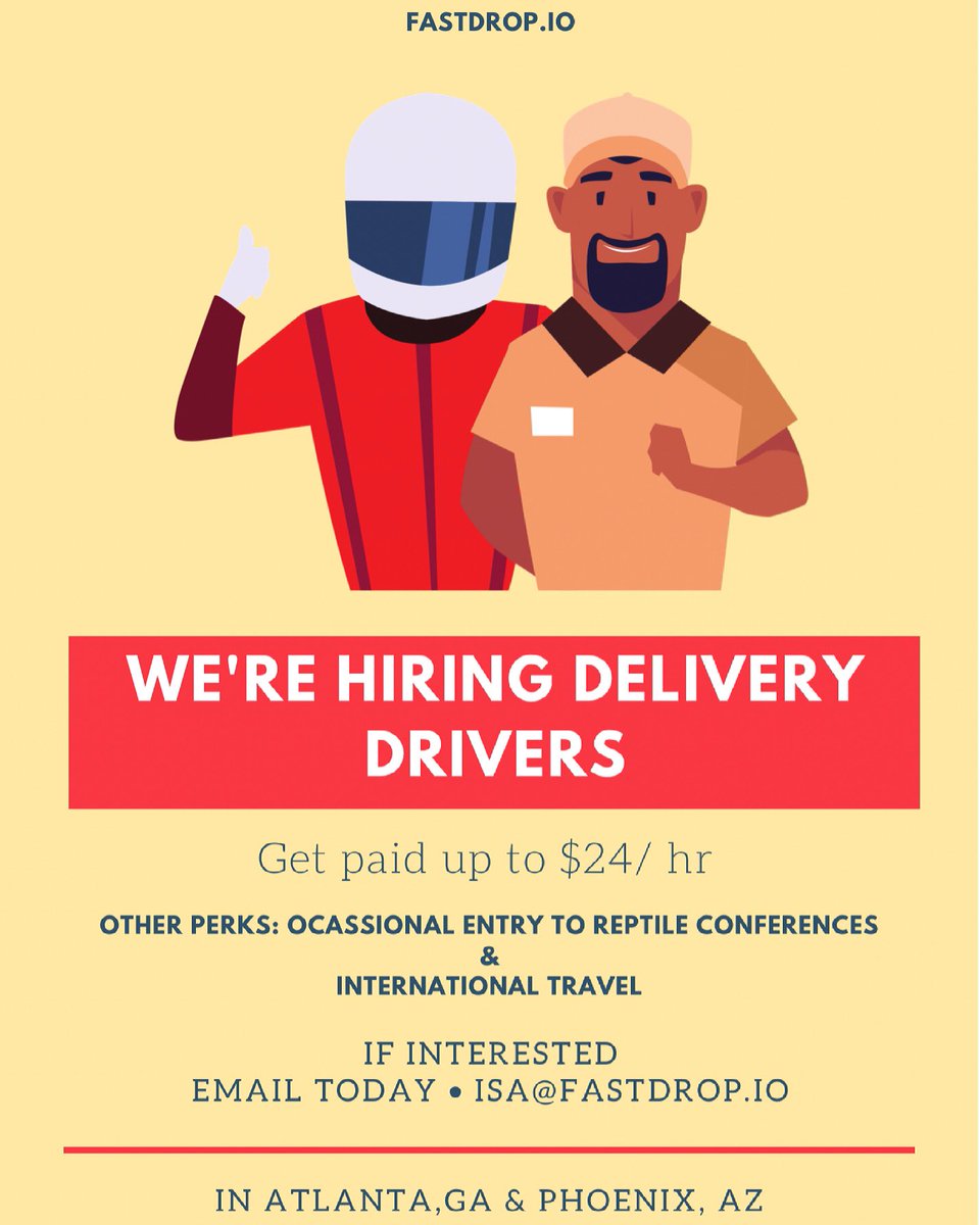 FastDropFeeders's tweet photo. We’re hiring delivery drivers! Get paid up to $24/hr and keep 100% of your tips! https://t.co/RRtDSs9uEP
