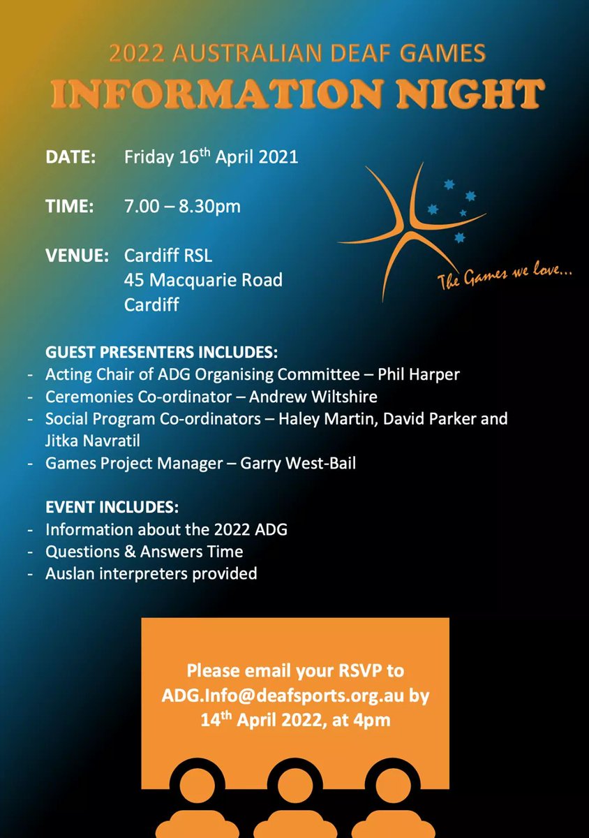 As part of launching their One Year To Go Milestone, the 2022 Australian Deaf Games is hosting an Information Night at the Cardiff RSL where the national event will take place.

Are you going? We are! 😁