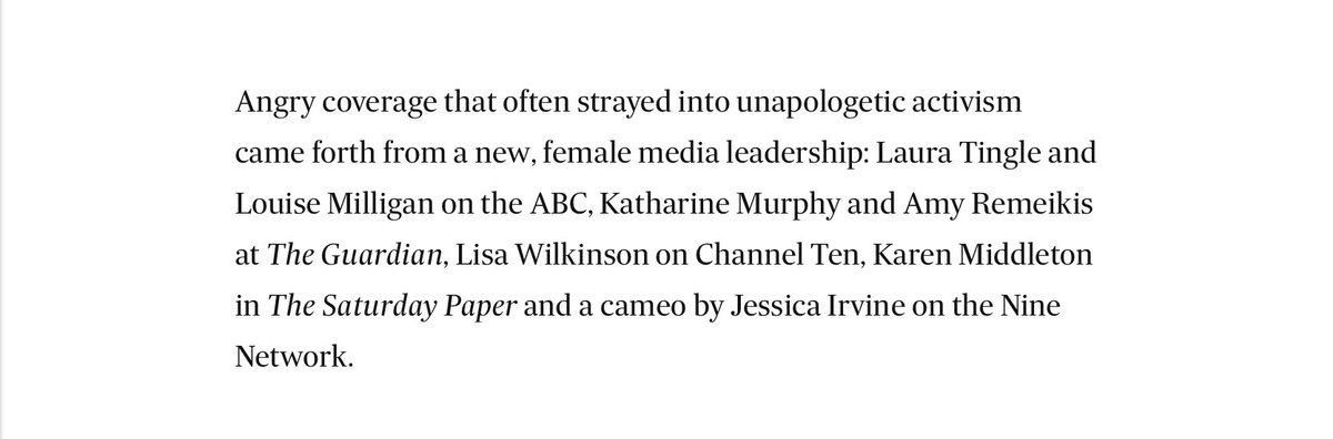 So apparently giving Brittany Higgins a platform, calling the powerful to account, exposing gov coverups &amp; a vile rape/sexual assault culture in Parliament House, is not journalism.

According to the AFR, it’s angry activism.

Welcome to the new world order boys. #IStandWithSam