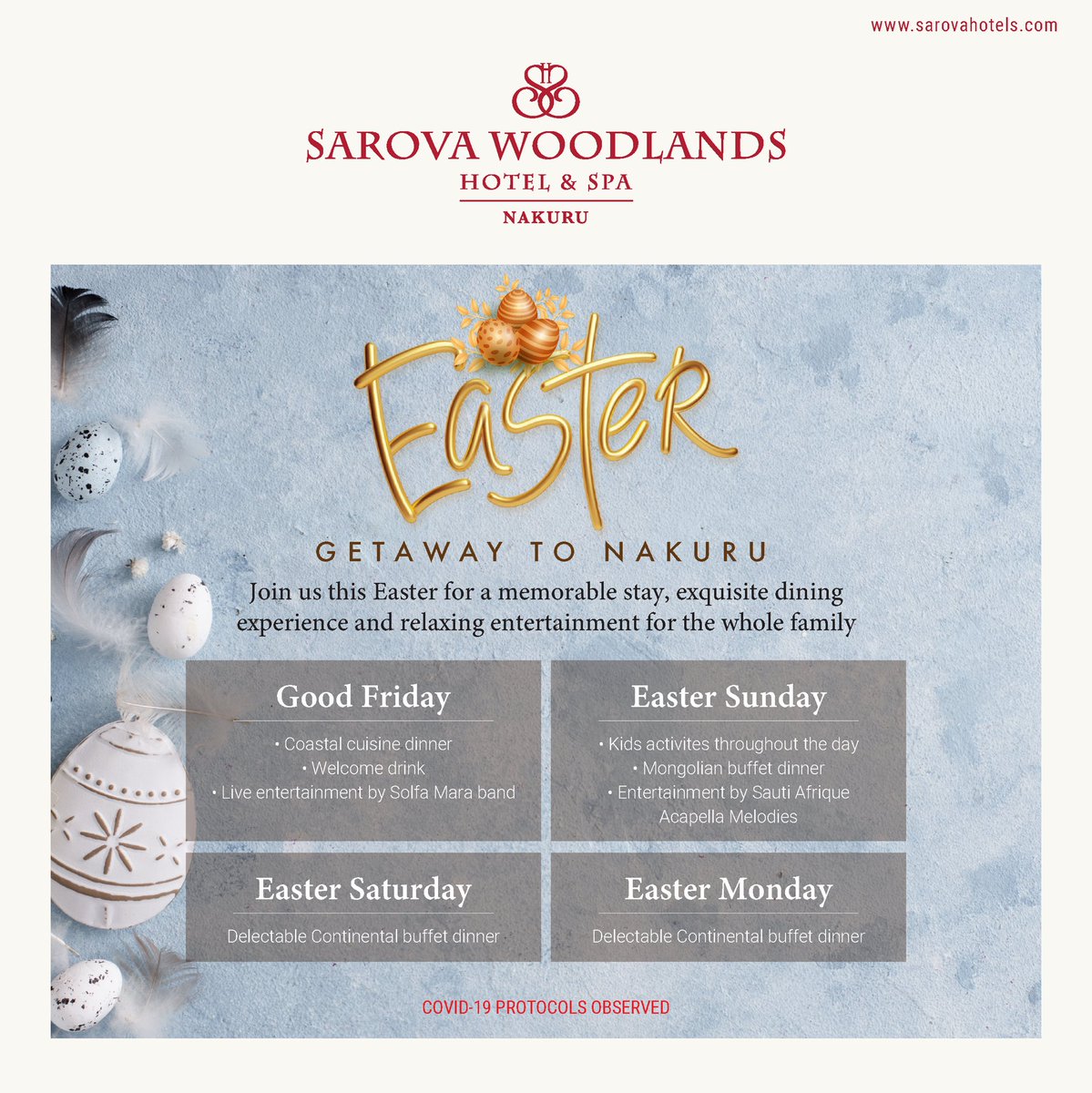 Nakuru is the place to be this Easter weekend.  Book with us for a fun filled experience for the whole family. Call us on 0709111000. #easterholiday #staysafe #weekendgetaways❤️ #thesarovaexperienceawaits