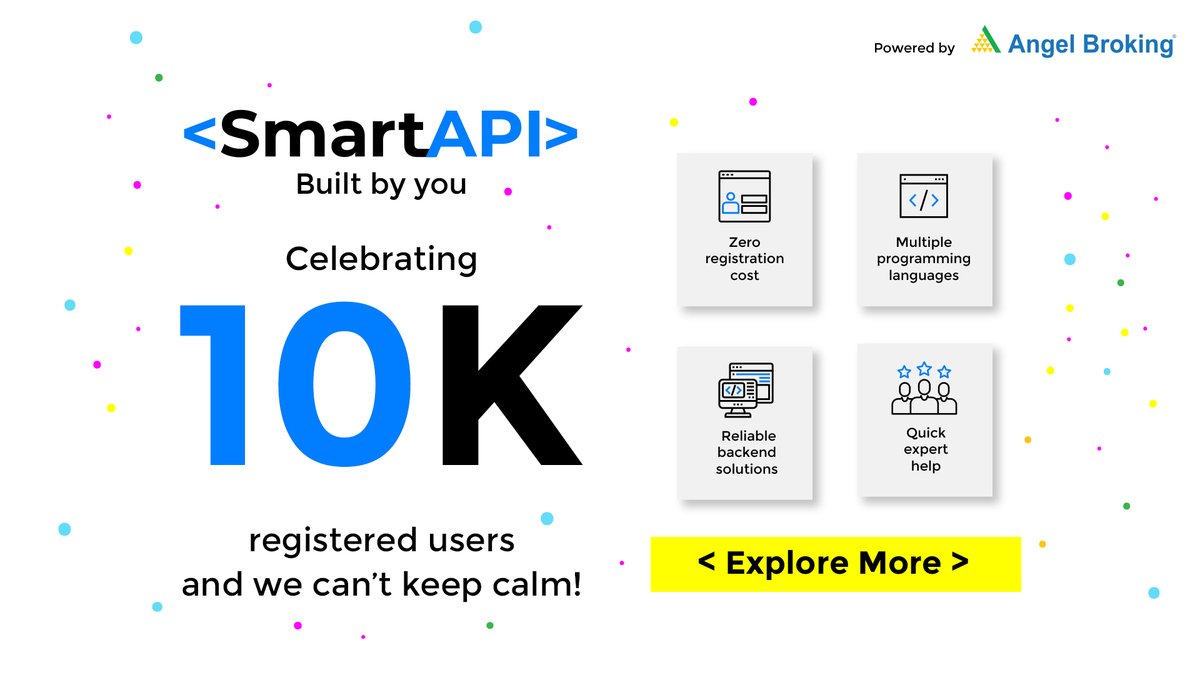 AngelOne's tweet image. Happy to announce that we are now a family of 10K!
So what are you waiting for? Click here and be a part of our growing family by registering now: bit.ly/3wgPsRi
#SmartAPI #MilestoneAchieved #AngelBroking