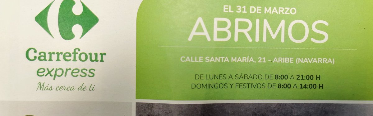 #LandaArcelus inaugura hoy su franquicia de <a href="/carrefourexpre/">carrefour express</a> en <a href="/aribe_aezkoa/">Aribe</a>, gracias a la implicación de #Nasuvinsa <a href="/gob_na/">Gobierno de Navarra</a> en #Pirineonavarro

#ValledeAezkoa #Navarra #SelvadeIrati #Emprendedores
#desarrollorural #SemanaSanta