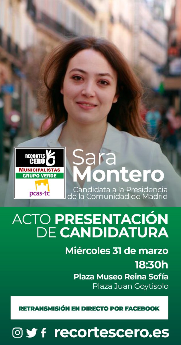 NuriaSuarez_R0's tweet photo. Hoy estaremos en el Acto de Presentación de la candidatura de Recortes Cero - Partido Castellano - Tierra Comunera - Grupo Verde - Municipalistas en la Plaza Juan Goytisolo. Contra el virus la vacuna y contra la crisis: #RedistribuirLaRiqueza4M y @RecortesCero https://t.co/CCgdy9aQYC
