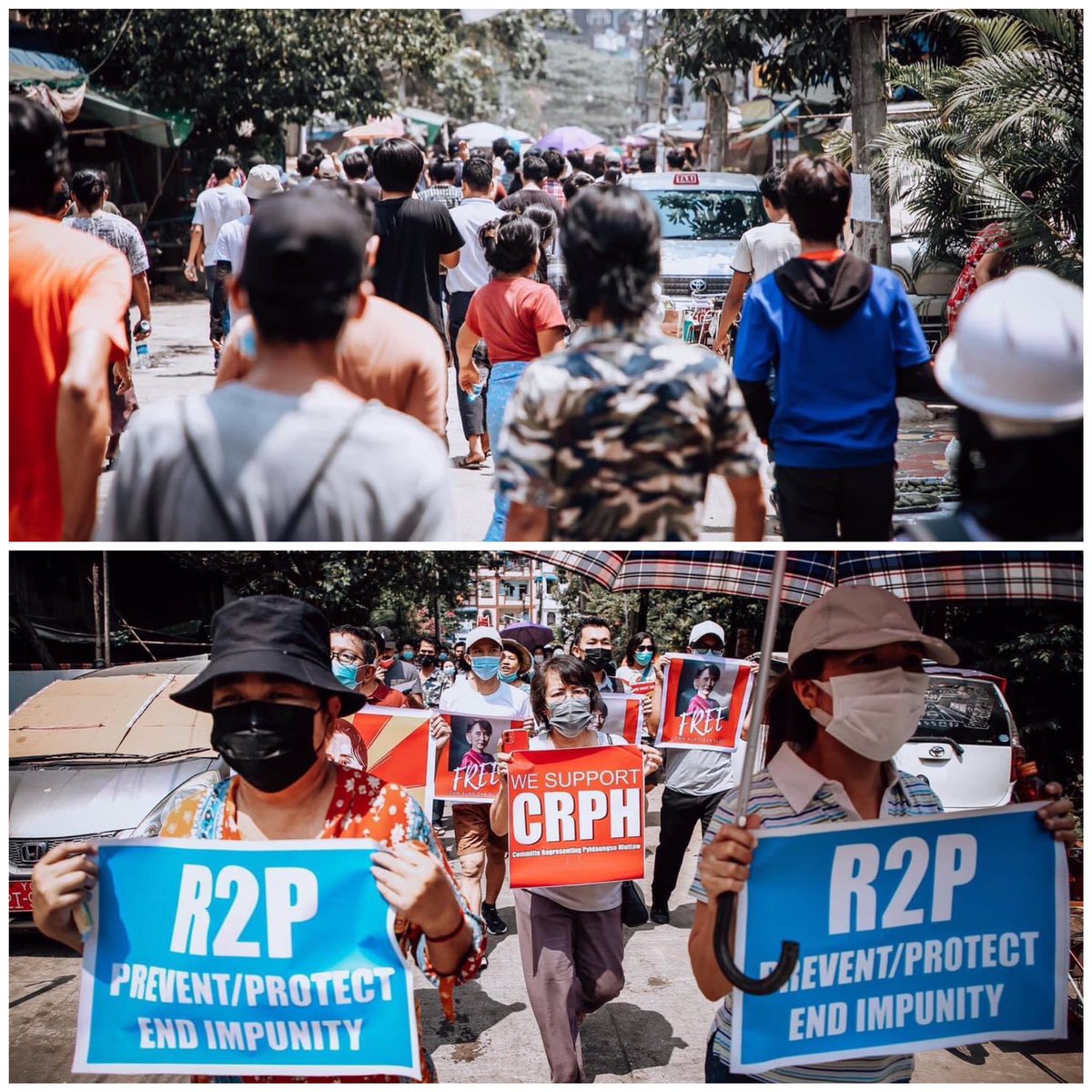 hannayuri_twt's tweet photo. Today March 31,Thousands of protesters from Kamaryut Tsp ,Yangon came out to protest against the military dictatorship.Elderly People who stayed in their houses also encouraged the protesters by clapping 👏🏻💪🏻🇲🇲 
#WhatsHappeningInMyanmar #Mar31Coup https://t.co/YGEYaUtQZr