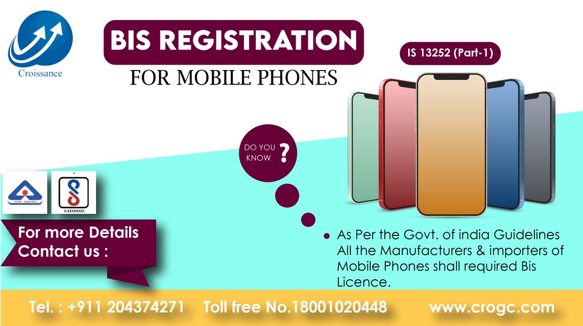 CroissanceGC's tweet photo. Get the fastest BIS Registration for Mobile Phone. We provide fastest compliance and approvals #bisregistrationconsultant #BIS #croissancegroup 
For more info please visit our website-https://t.co/gkLMqIxFGL https://t.co/3KyFR7oiMd