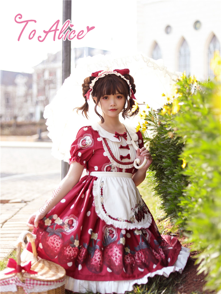 ToAlice 摘みたていちごのワンピース ヘッドドレス セット Mサイズ ToAlice 摘みたていちごのワンピース ヘッドドレス セット M