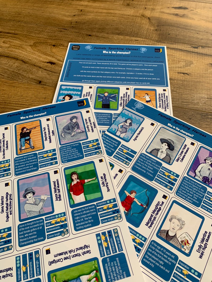 sportinghistory's tweet photo. Find out who is the sporting champion in our newly illustrated card game! Created by @jessiillustrat1 as part of our @ace_national #HiddenHistories project, the cards include an inspiring female sportsperson &amp; their interesting facts inc achievement, skill &amp; career length 1/3 https://t.co/zwkKVJQc0f
