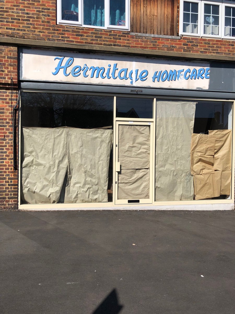 WokingTrails's tweet photo. Blast from the past, Hermitage Shopping parade #StJohns #Woking uncovers historic shop signage as part of refit. Anyone know what 'Hermitage Homecare' sold? @wokingcouncil 1970s/1980s? https://t.co/tdj9wdaFbn