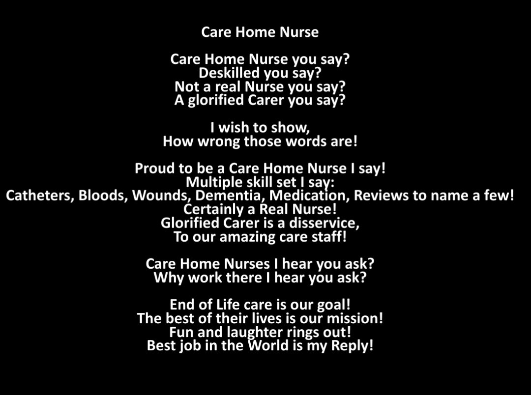 Silverangel882's tweet photo. Not the best at writing Poems but here goes!
Care Home Nurse! By me!
#CareHomeNurse #ScottishCare #SocialCare #WeNurses #WeDns #WeStNs https://t.co/fJ7STZaStu