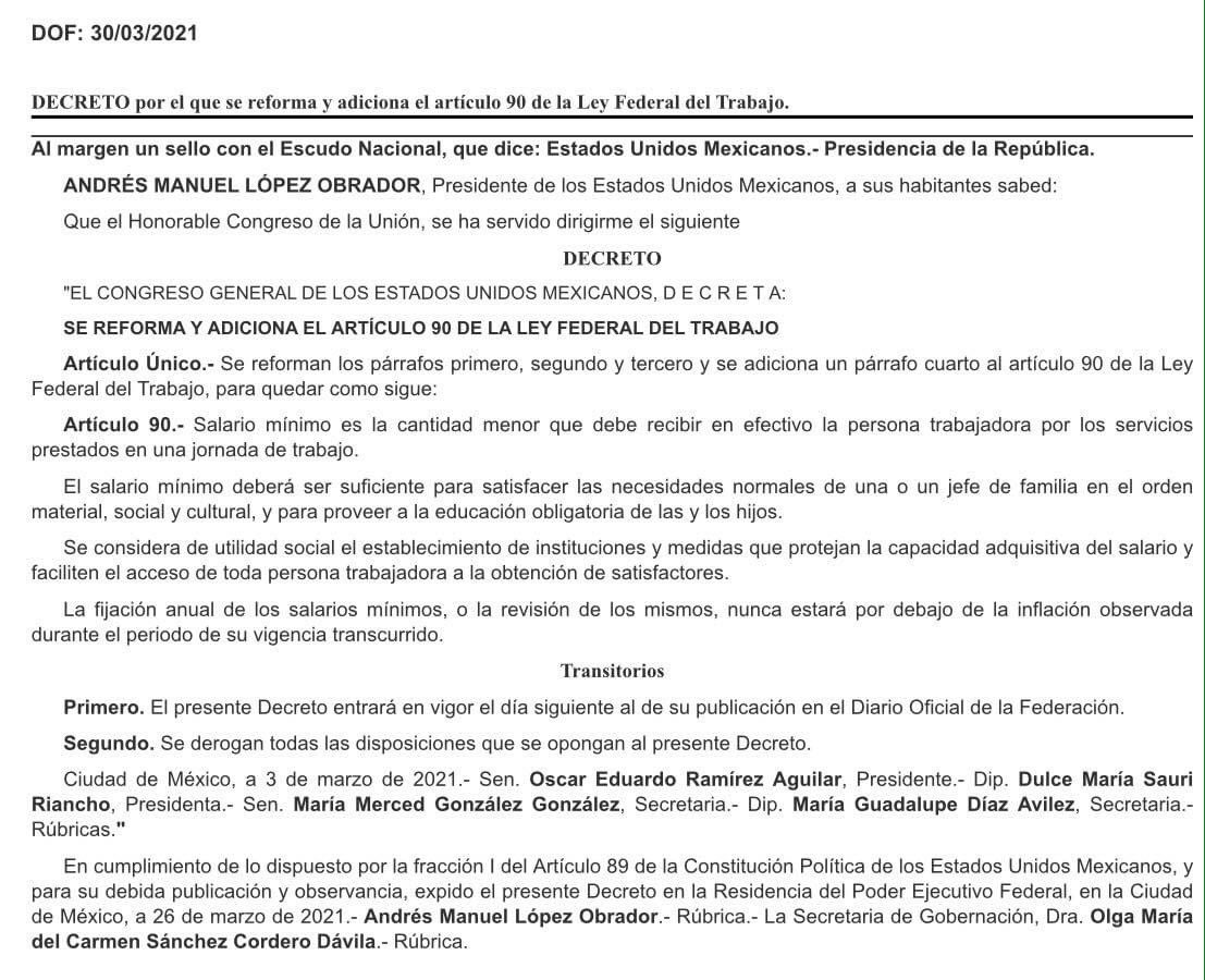 CSNSCmx's tweet photo. DECRETO por el que se reforma y adiciona el artículo 90 de la Ley Federal del Trabajo.
#CSNSCmx https://t.co/xiUYunKyLH