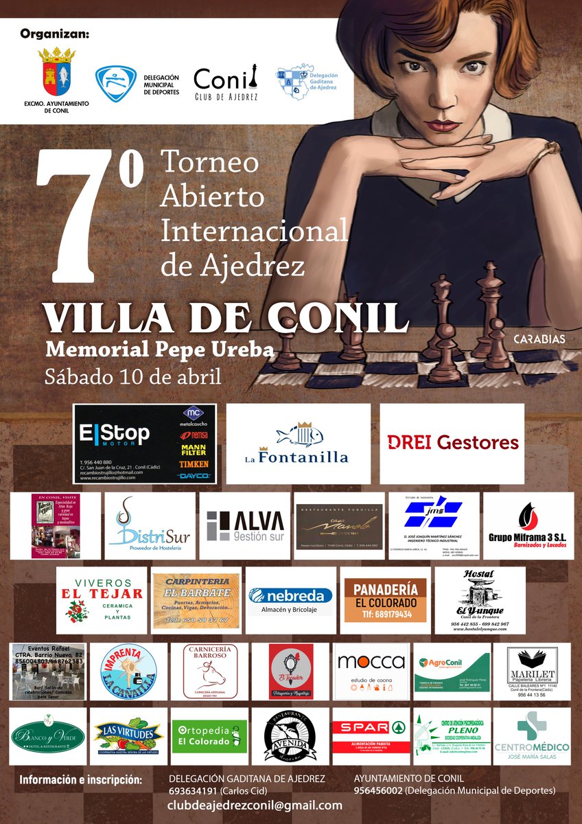 Aquí tenéis nuestro cartel del 𝟳º 𝗧𝗼𝗿𝗻𝗲𝗼 𝗔𝗯𝗶𝗲𝗿𝘁𝗼 𝗜𝗻𝘁𝗲𝗿𝗻𝗮𝗰𝗶𝗼𝗻𝗮𝗹 𝗱𝗲 𝗔𝗷𝗲𝗱𝗿𝗲𝘇 𝗩𝗶𝗹𝗹𝗮 𝗱𝗲 𝗖𝗼𝗻𝗶𝗹 – 𝗠𝗲𝗺𝗼𝗿𝗶𝗮𝗹 𝗣𝗲𝗽𝗲 𝗨𝗿𝗲𝗯𝗮 ♟♟♟con los patrocinadores de la Temporada 2020 / 2021.
👌 Gracias por seguir sumando con este club !!