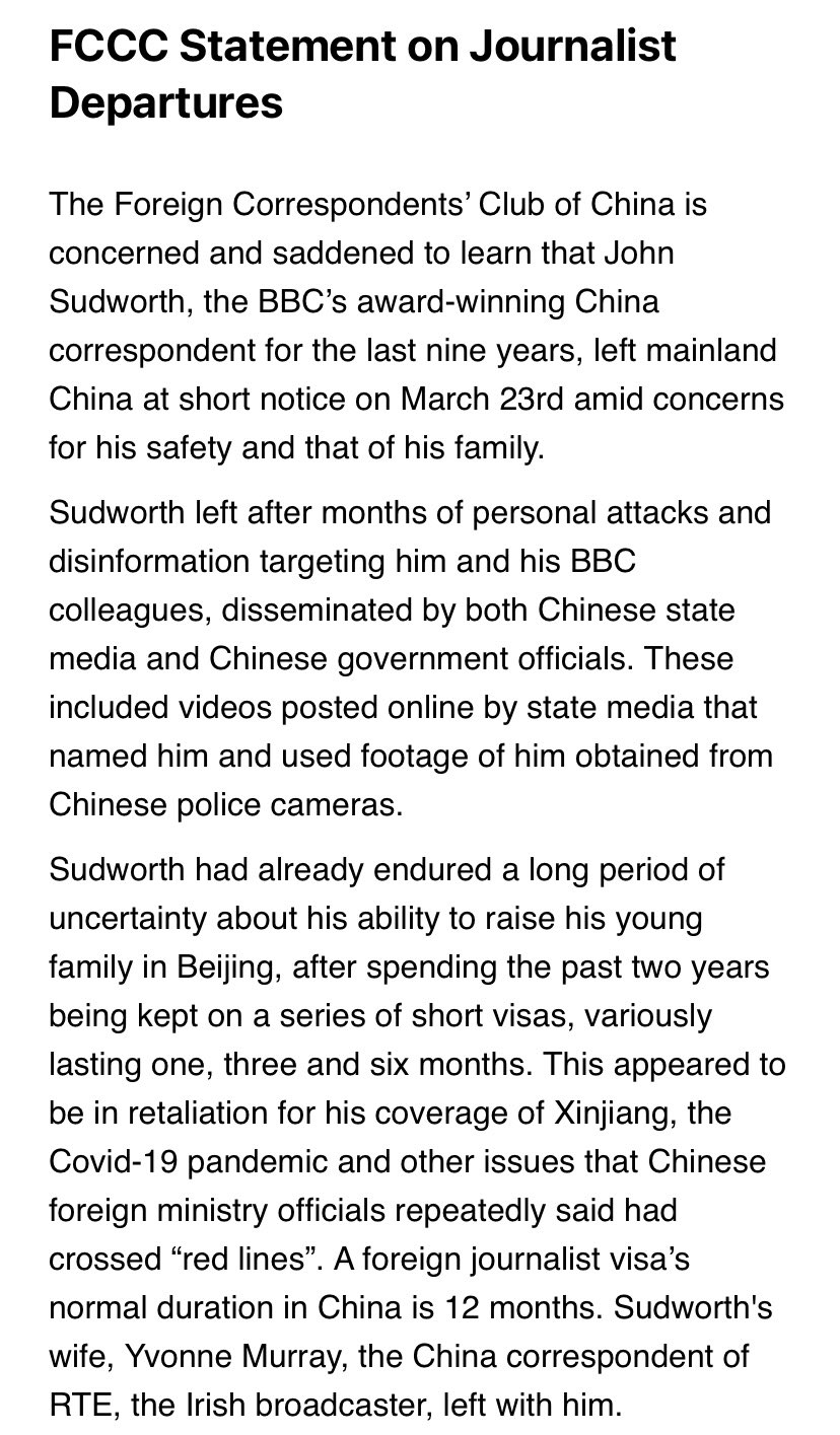Foreign Correspondents' Club of China on X: &ldquo;FCCC Statement on 
