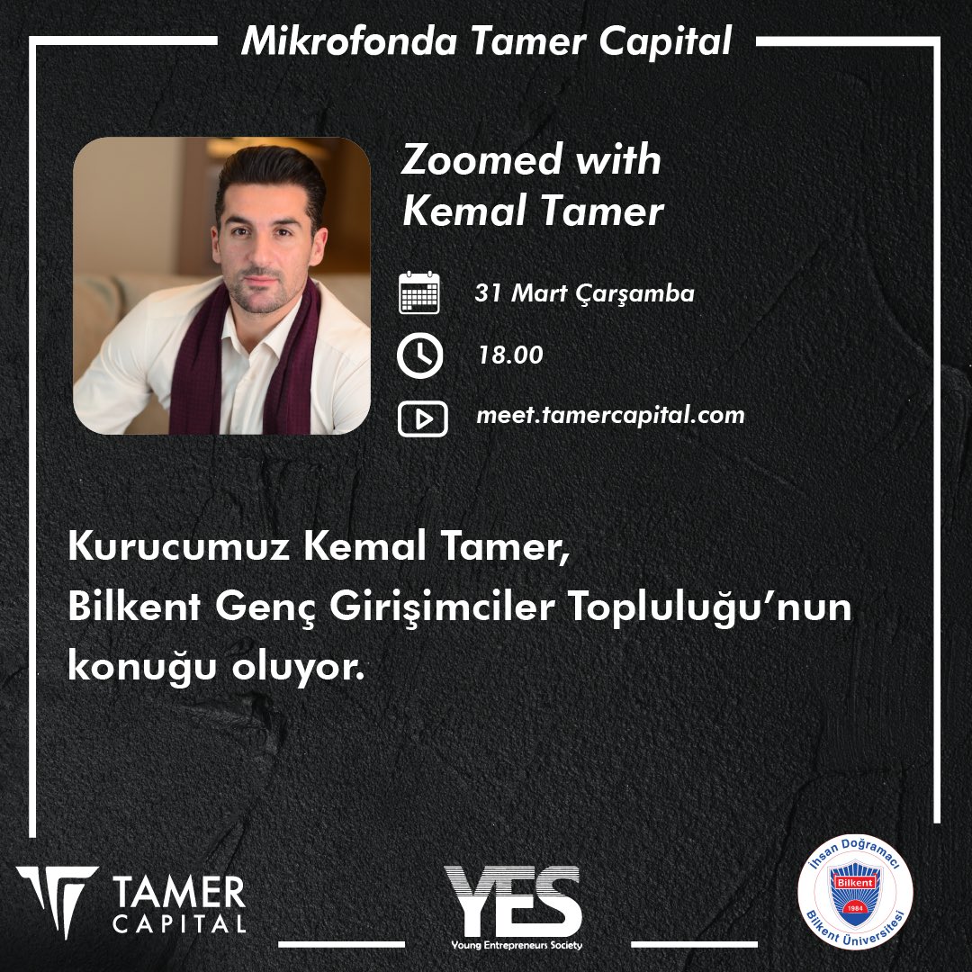 TamerCapital's tweet photo. Mikrofonda Tamer Capital
Zoomed with Kemal Tamer
31 Mart Çarşamba 
18.00
https://t.co/KYxMrln8ua

#girişimcilik #startup #entrepreneur #tamercapital https://t.co/OT69tCWSrj