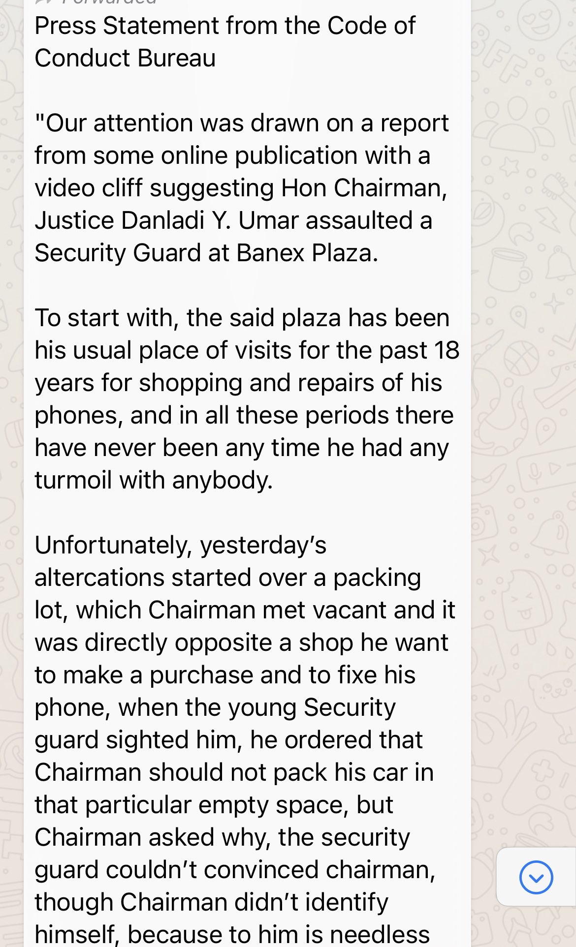 Festusgreen Peterobi Chairman Code Of Conduct Tribunal Cct Danladi Umar Was Filmed Assaulting A Security Guard At Bannex Plaza Abuja Chairman S Head Of Public Relations Purportedly Has This To Say