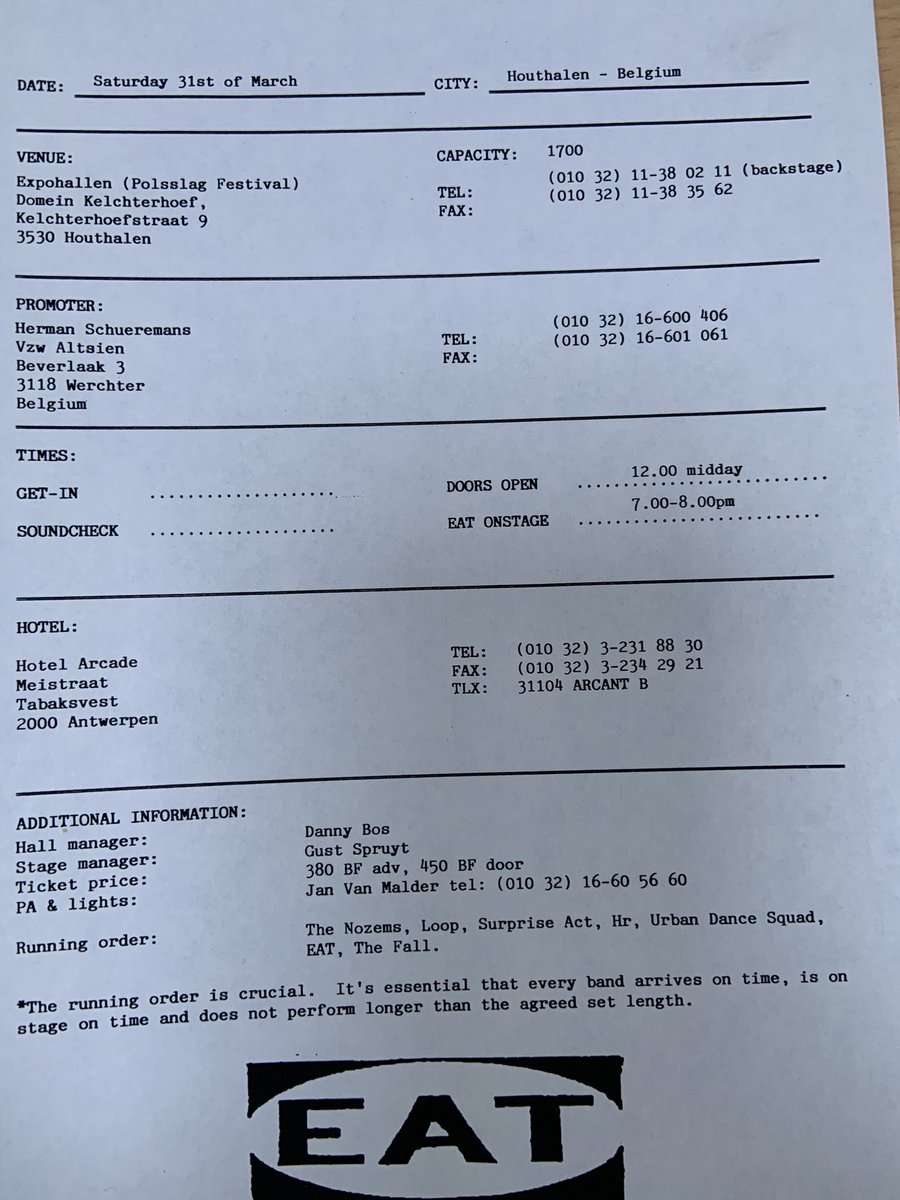 #onthisday 1990 last date of the European tour. Polsslag Festival with @loop_band_uk and The Fall. EAT were on after Urban Dance Squad, <a href="/therealUDS/">Urban Dance Squad</a>. #otd #polsslag